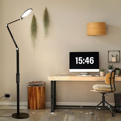 LitONES Ring Light with Stand, 15W Dimmable Zoom Lighting for Computer, Home Office, Reading, Video Calls, 66 Inches Floor Lamp with Flexible Swing Arm, AC Plug, Remote, Memory & Timer CRI >95
