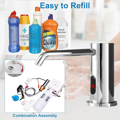 Touchless Automatic Soap Dispenser for Kitchen Bathroom Sink Built in Liquid Commercial Electric Soap Dispenser with Bottle and Pump Chrome Platingd