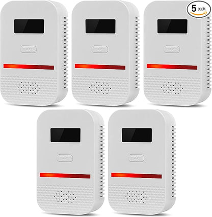 5PCS 2-in-1 Carbon Monoxide and Combustible Gas Detectors Combination, Plug in Co Leak Detector LNG LPG Monitor for Home Travel RV Essentials, Sound Alarm Over 85dB, 50-Feet Detection Range