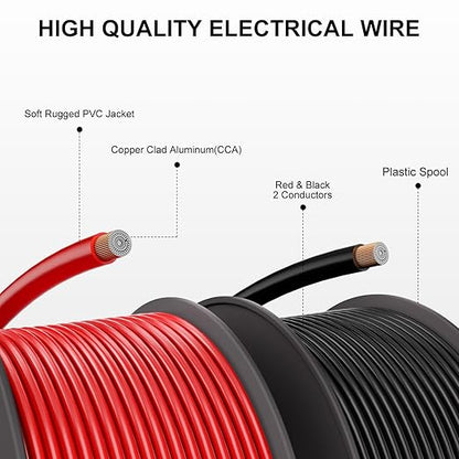18 Gauge Electrical Wire 2 Pack Total 300ft-Black 150 ft and Red 150 ft Soft Flexible Copper-Clad Aluminum(CCA) 18 AWG PVC Wire for Lamp, Household Appliances RC Toys, Models, Auto, Electronics