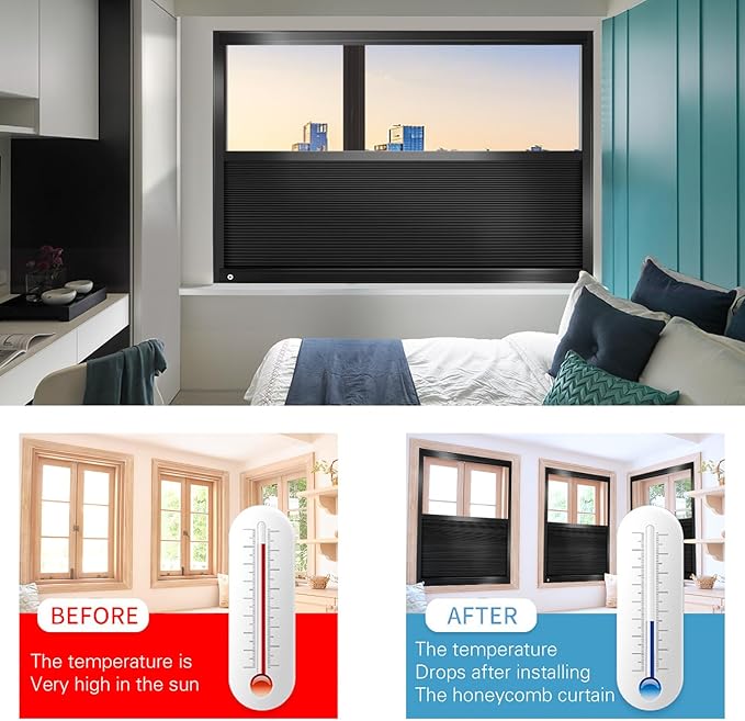 LEXEN Smart Bottom Up Honeycomb Shades - WiFi Enabled Motorized Cellular Blinds Compatible with Alexa/Google Home Easy Install Blackout Honeycomb Blinds with Aluminum Frame Customize Size-Coffee