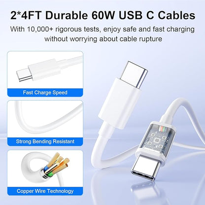 USB C Charger Block, 120W 6 Port USB Charging Station for Multiple Devices, Multi Type C Fast Charging Hub for iPhone 17 16 15 14 Pro Max ipad Samsung Galaxy, Perfect for Travel Home Office, White