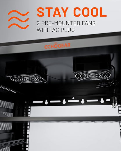 ECHOGEAR 9U Network Rack - Enclosed Wall Mount Rack Kit Includes 2X 1U Shelves, Pre-Mounted Fan, Lockable Door & Hardware - 600mm Depth Fits All Your AV Gear
