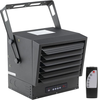 Comfort Zone 10,000W Hard-Wired Garage Heater – Industrial & Commercial Ceiling Mount, 240V Fan-Forced Heater with Remote, Digital Thermostat, Timer, 2 Heat Settings, Overheat Protection, Black