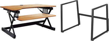 Rocelco 40" Large Height Adjustable Standing Desk BUNDLE - Quick Sit Stand Up Dual Monitor Riser - Gas Spring Assist Computer Workstation - Retractable Keyboard Tray - Teak Wood Grain (R DADRT-40-FS2)