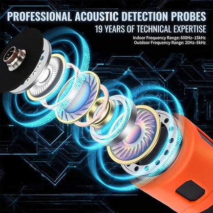 PQWT PQ125E Leak Detector with 5 Sensors, 26.24ft/8M Depth, Pinpoints Leaks to 10cm, for Indoor/Outdoor Pipe & Wall Leak Detection