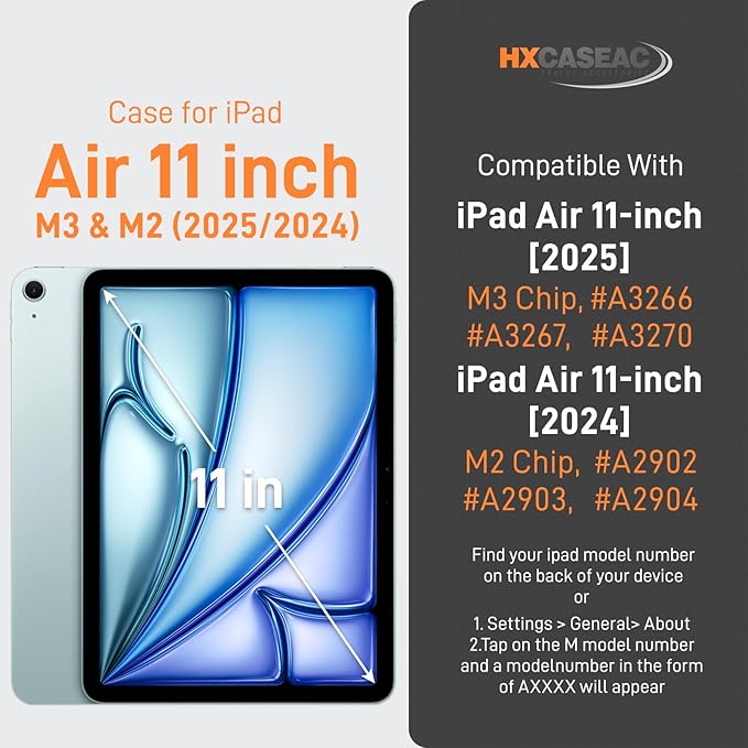 HXCASEAC Case for iPad Air 11 inch (2025 M3 / 2024 M2), Shockproof Design with Pencil Holder/Screen Protector/Rotating Hand Strap, Protective Cover for iPad Air 7th/6th Generation - Blue