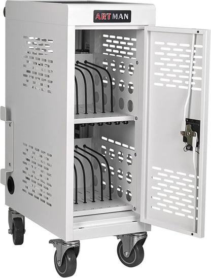 Aokleo Laptop Charging Cart,16 Devices Tablet Storage Carts for pad Up to 16.3" Screen Size, Classroom Computer Mobile Charging Station for Pads, Chromebooks,Laptops, Security Storage(16 Bay-White)