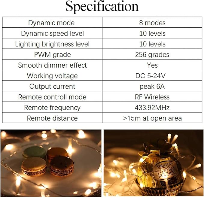 RF Mini Wireless Remote Controller for Single Color 3528 5050 LED Strip Lights, Wireless Remote Control with DC to Wire Connector, RF Dimmer