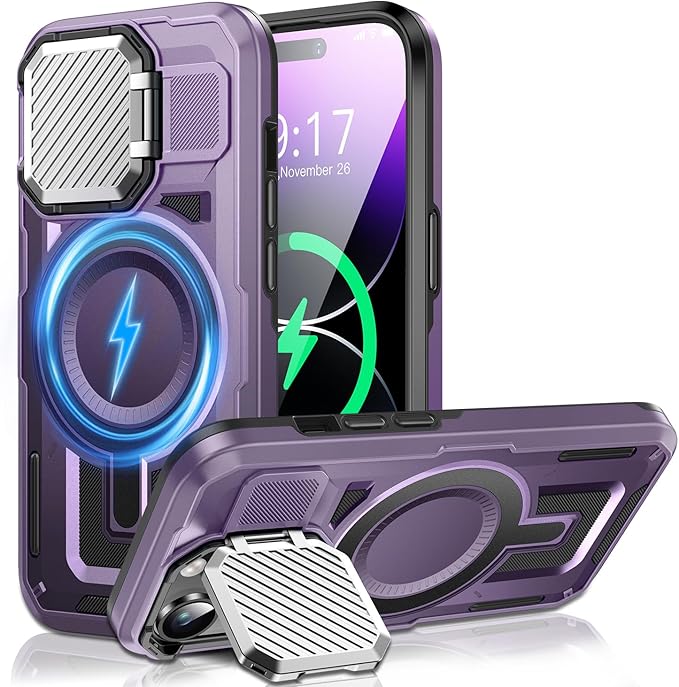 Camera Stand Case for iPhone 14 Pro Max, [Compatible with Mag Safe] [Lens Cover] 2024 Version Military Grade Protective Soft Case for iPhone 14 Pro Max 6.7 inch Men Women, Purple