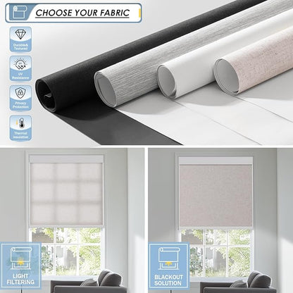 MANSNIX Motorized Blinds with Remote, No Drill No Tools Automatic Roller Shades, Blackout Electric Blind for Indoor Windows, Light-Filtering Smart Blinds, Rechargeable, Customized Size Color