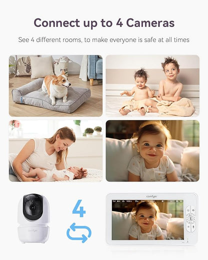 Comfyer Baby Monitor with Camera and Audio, 7" 720P HD Video Baby Monitor No WiFi, 6000mAh Battery, VOX Mode, Auto Night Vision, Hack Proof, Remote PTZ
