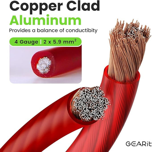 GEARit 4 Gauge Wire (50ft Each - Black/Red Translucent) Copper Clad Aluminum CCA - Primary Automotive Wire Power/Ground, Battery Cable, Car Audio Speaker, RV Trailer, Amp, Electrical 4ga AWG 50 Feet