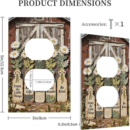 Bvtewkhz Rustic Daisy Barn Door Flowers Duplex Outlet Decorative Light Switch Covers Electrical Faceplate Switch Plates for Bathroom Kitchen Home