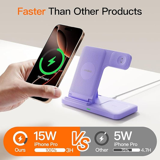 2025 3 in 1 Wireless Charger for iPhone 16 15 14 13 12 11 XR 8, Apple Charging Station for Apple Watch 10/9/Ultra/8/7/SE/6/5/4 & AirPods Series, Wireless Charging Station for Multiple Devices Apple
