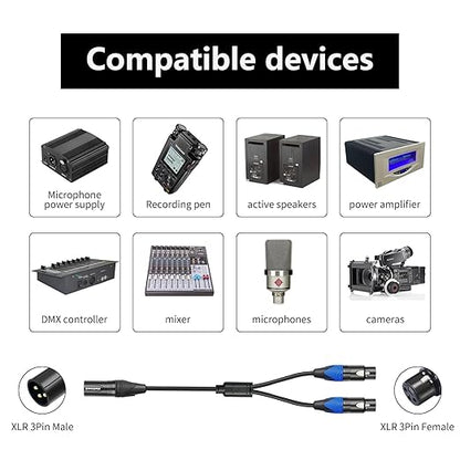 Smithok XLR Splitter Cable,Dual Female to Male Y Cable (XLR Splitter 3 Pin 2 Female to 1 Male),Balanced Microphone Splitter Cord Audio Adaptor - 1.6ft /0.5m