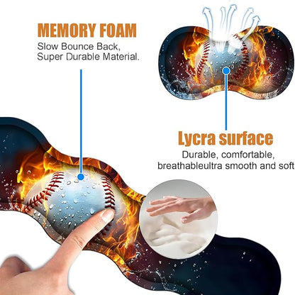 4 in 1 Ergonomic Keyboard Wrist Rest & Mouse Pad Wrist Rest Set, Large XXL Gaming Desk Mat 31.5"x 11.8" with Non-Slip Base, Memory Foam for Home Office Study Gaming, Burning Baseball Fire and Water
