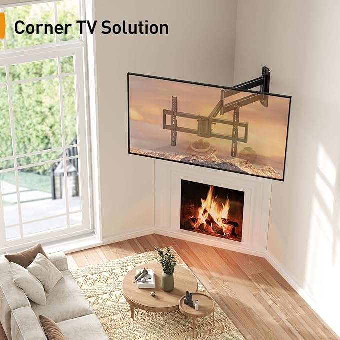 Perlegear Corner TV Wall Mount Long Arm TV Mount Bracket for 32-75 Inch TVs-Full Motion Wall Mount with 32.37” Extension & Swivel Articulating Arm & Tilt, MAX VESA 600x400mm, Holds up to 100 lbs