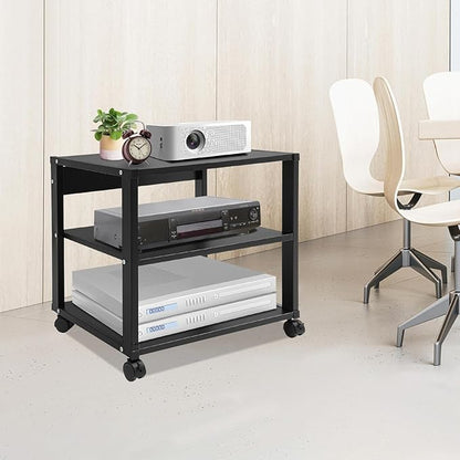 3-Tier AV Media Stand Rack, Black Rolling Stereo Audio Rack Stand with Wheels, Mobile & Space-Saving Design, Perfect for Speakers, DVD Players, Amplifiers (19.7 * 15.7 * 19.1in)
