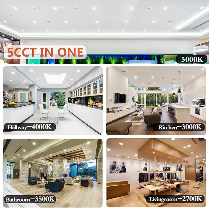 MKUJOO 192 Pack 4 Inch Ultra-Thin LED Recessed Ceiling Light with Junction Box,Panel Light,Daylight, 9.5W,2700K/3000K/3500K/4000K/5000K Selectable Dimmable Downlight ETL&FCC&CE Energy Star Certified