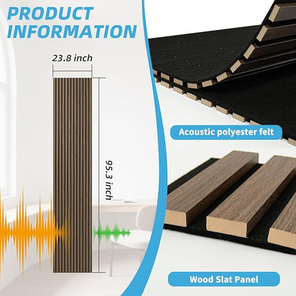 Art3d 2-Pack Acoustic Wood Slat Wall Panel with Roll-Flat Design - 95.3 x 23.8 Inch Sound Absorbing Panels for Living Room Columns Corridor Curved Wall Decor, Ebony