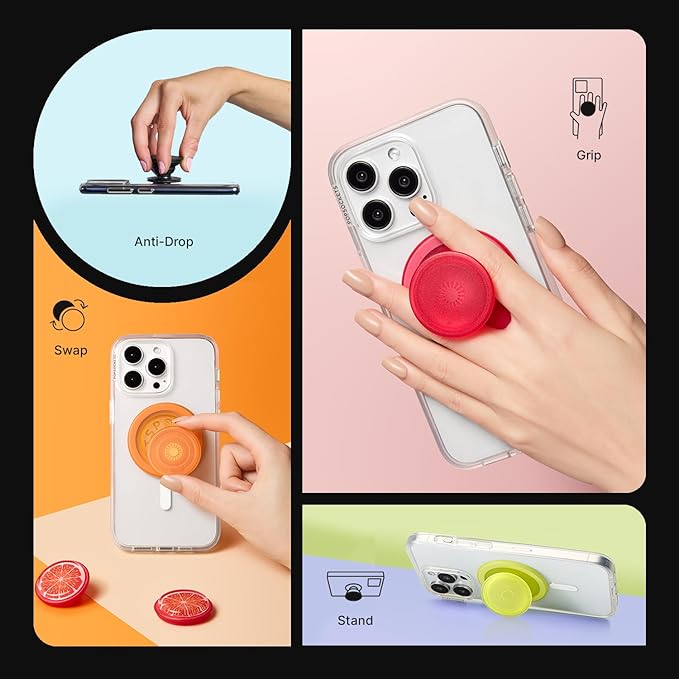 PopSockets Phone Grip for MagSafe with Kickstand, Magnetic Stand, Swappable Top, Secure Hold for iPhone MagSafe Cases, Phone & Tablet Grip - Chartreuly Translucent Glow in The Dark