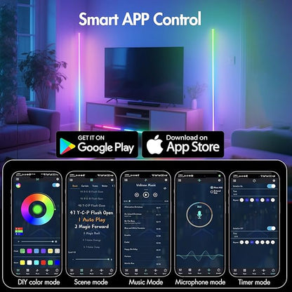 PTVGS LED RGB Corner Lamp: Smart RGB LED Corner Floor Lamp Adjustable Height with 16 Millon RGBWIC Color Changing Lights 300+ Scene,Music Sync&Timer,Ambient Lighting for Living Room,Bedroom,Game Room