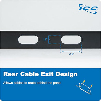 ICC 1U Finger Duct Cable Manager Panel with Cover, Plastic with Metal Back Frame, 3" Depth, Horizontal Cable Management, Rackmount for 19” Network Racks, Black, 6-Pack