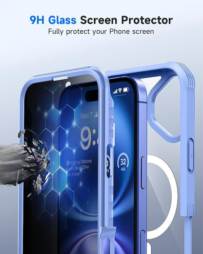 seacosmo for iPhone 16 Case, Full Body Bumper with Built-in 9H Tempered Glass Privacy Screen Protector and Camera Lens Protector, Compatible with MagSafe, Shockproof 16 Phone Case, 6.1", Light Blue