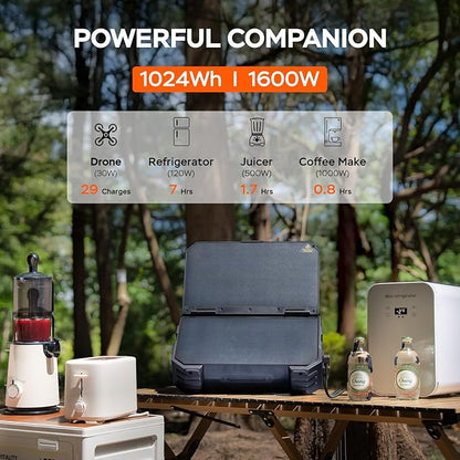 BLAVOR Portable Power Station 1600W (Peak 3200W), Built-in Solar Panel, 1024Wh LiFePO4 Battery, 100W USB-C Fast Charge, Solar Generator for Home Backup, Camping, Power Outages & RV