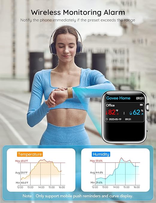 Govee WiFi Thermometer Hygrometer 2Pack H5103, Indoor Temperature Humidity Sensor with Electronic Ink Display, App Notification Alert, Free Data Storage Export, Digital Remote Monitor for Bedroom