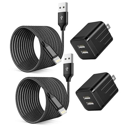 iPhone Fast Charger,2Pack 10FT iPhone Charge 2.1A Dual Port USB Wall Charger Block Plug Adapter with Long Fast Charging Lightning Braided Cable Cord for iPhone 14 13 12 11 Pro Max XS XR 8 7 Plus iPad