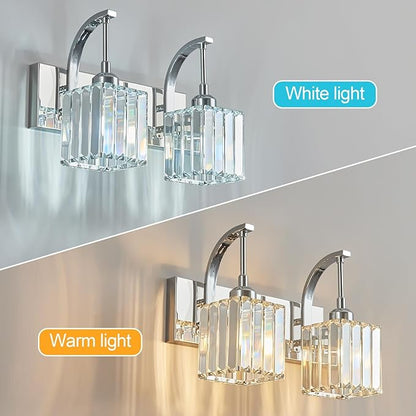 FDPBY Crystal Vanity Lights 2-Light Chrome Wall Lamp Modern Crystal Bathroom Light Fixtures Over Mirror 13.77" Long Bathroom Wall Sconce