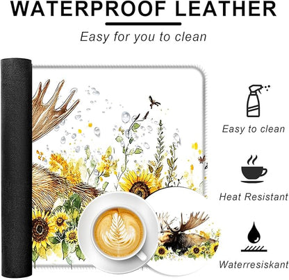 BFUKVOU Large Keyboard Mouse Pad Set, Extended Mouse Pad+Keyboard Wrist Rest Support, Memory Foam Ergonomic Easy Typing, 4Pcs (31.5×11.8 in) Desk Pad Set for Office Home,Deer and Sunflowers