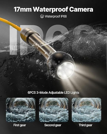 VEVOR Sewer Camera, 65.6 ft/20 m, 4.3" Pipe Drain Inspection Camera with DVR Function and LED Lights, Waterproof IP68 Borescope, Industrial Endoscope for Home Wall Duct Drain Pipe Plumbing