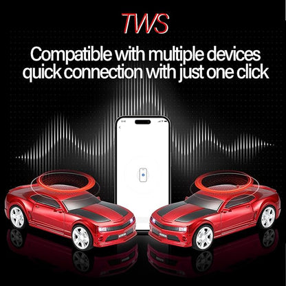 WSTER Sports Car Model Bluetooth Speaker with Stereo Sound, TWS Pairing, LED Party Lights, USB/TF Playback, Movable Wheels, Unique Retro Car Gifts (RED)