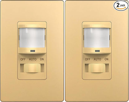 TOPGREENER in Wall PIR Motion Sensor Light Switch, Occupancy Sensor Switch, 𝐍𝐞𝐮𝐭𝐫𝐚𝐥 𝐖𝐢𝐫𝐞 𝐑𝐞𝐪𝐮𝐢𝐫𝐞𝐝, On/Off Override, 𝐒𝐢𝐧𝐠𝐥𝐞 𝐏𝐨𝐥𝐞, 4A, 500W, TSOS5-GDSWP,Gold,2 Pack