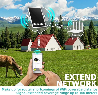 WiFi Extender Signal Booster Solar Battery Outdoor,Long Range up to 300-feet,Internet 2.4G WiFi Extender Booster,Wireless Signal Booster WiFi Repeater 300Mbps,Applicable to 2.4G Router (33 * 26CM)