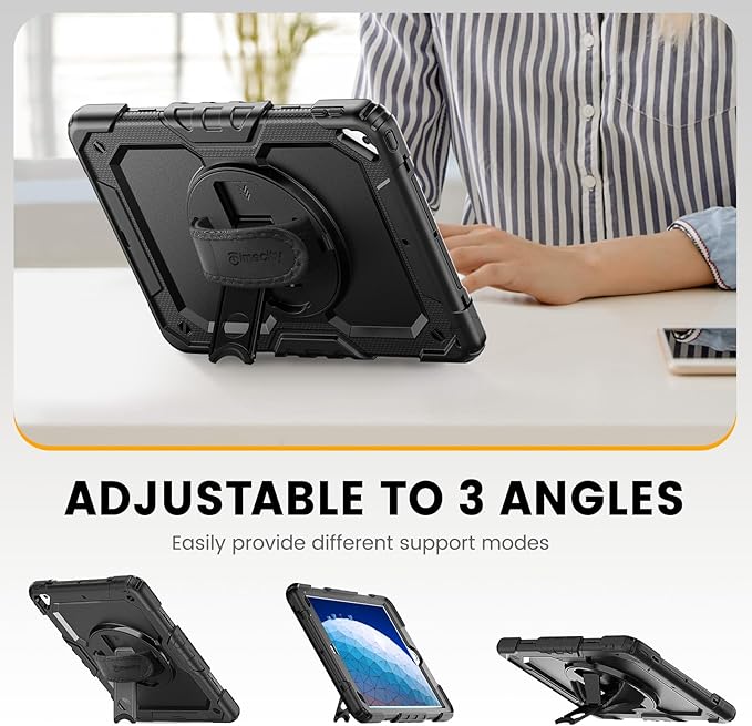 Timecity for iPad Air 3/ Pro 10.5 Inch Case, 360° Rotating Stand, Pencil Holder, Shockproof with Screen Protector & Shoulder Strap - Heavy Duty Protection Case for iPad Air 3rd Gen - Black
