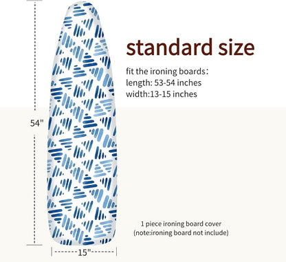 Bumkimue Ironing Board Cover and Pad, Standard Size 15x54 Inches, Blue Floral Pattern, Heavy Duty Padded, Elastic Edge, Scorch Resistant (Blue Print on White Background)