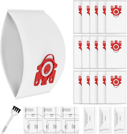 3D Airclean Dust Bags Replacement for Miele FJM Vacuum Compact C2 Compact C1 Complete C1 S241 S290 S300i S500 S700 S4 S6 Series (Pack of 15) with 3 Motor Protection Filters 3 Air.Clean Filters