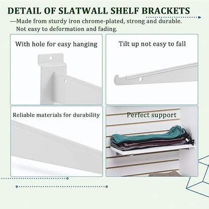 AYAYGD 10 Pack Slatwall Knife Shelf Bracket, 8 inch Slatwall Bracket for Shelves, Heavy Duty Metal Slatwall Accessories with Lip for Slat Wall Panels Shelving Display Home Commercial, White