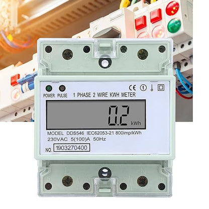 ANKROYU DDS546 Single Phase Energy Meter, Rail Digital Electric Consumption Meter, Anti Impact Residential Energy Meter for Energy Consumption Measurement