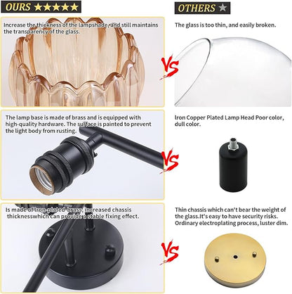 Shenmoyl Bathroom Light Fixtures, 3-Light Black Vanity Wall Light Over Mirror with Amber Tulip Glass Shade for Bedroom Living Room (Bulb Not Included)