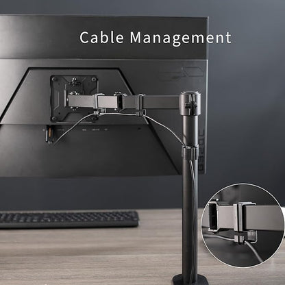 VIVO Single 13 to 38 inch Ultrawide Monitor Arm Desk Mount, Regular Screens up to 32 inches, 22 lbs capacity, Fully Adjustable Stand with C-Clamp and Grommet Base, Black, STAND-V001