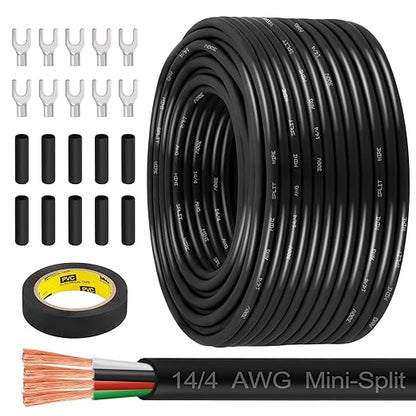 MOOKEERF 14/4 AWG Mini-Split Cable - 200FT 14 AWG 4 Conductor Control Cable 300V Stranded Oxygen-Free Pure Copper Wire for Mini Split Air Conditioner,Heat Pump,HVAC Systems and Speaker Systems