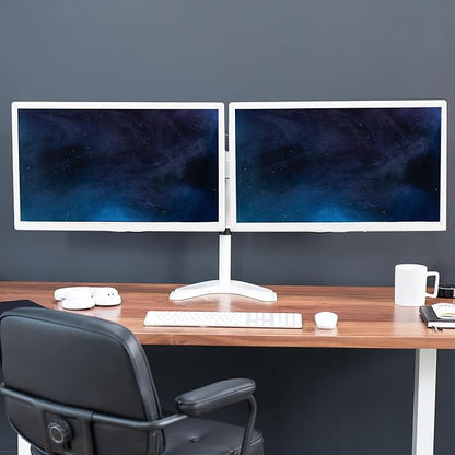 VIVO Dual LED LCD Monitor Mount, Free-Standing Desk Stand for 2 Screens up to 32 Inch, Heavy-Duty Fully Adjustable Arms with Max VESA 100x100mm, White, STAND-V032FW
