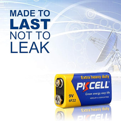 PKCELL 9V Batteries, 100 Pack 9 Volt Batteries Carbon Zinc, 9V Battery for Smoke Detector, Alarms, 6F22 Square Battery
