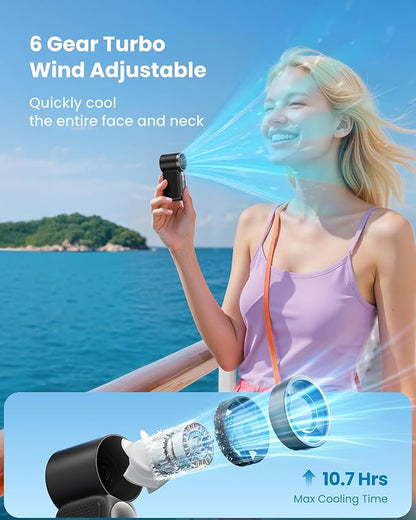 Gaiatop Portable Handheld Mini Fan, 6 Speeds 16900 RPM High Velocity Personal Fan with LED Display, USB Rechargeable, Mini Fan with Lanyard for Makeup, Travel, Outdoor, Gift for Women Girl, Black