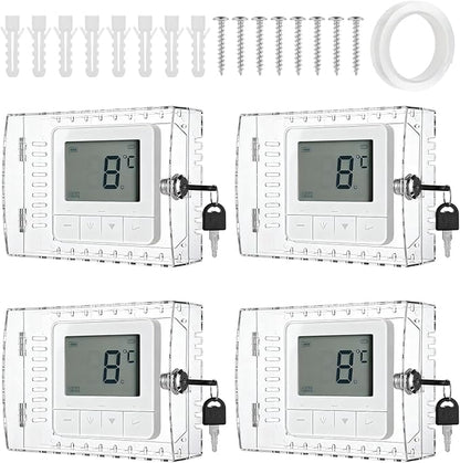 4 PCS Thermostat Lock Box with Key, Universal Thermostat Covers with Locks, Clear AC Lock Box Cover on Wall, Upgrade Thicken Universal Thermostats Cover, Fit Thermostats 6.1" x 5.4" x 3.2" or Smaller